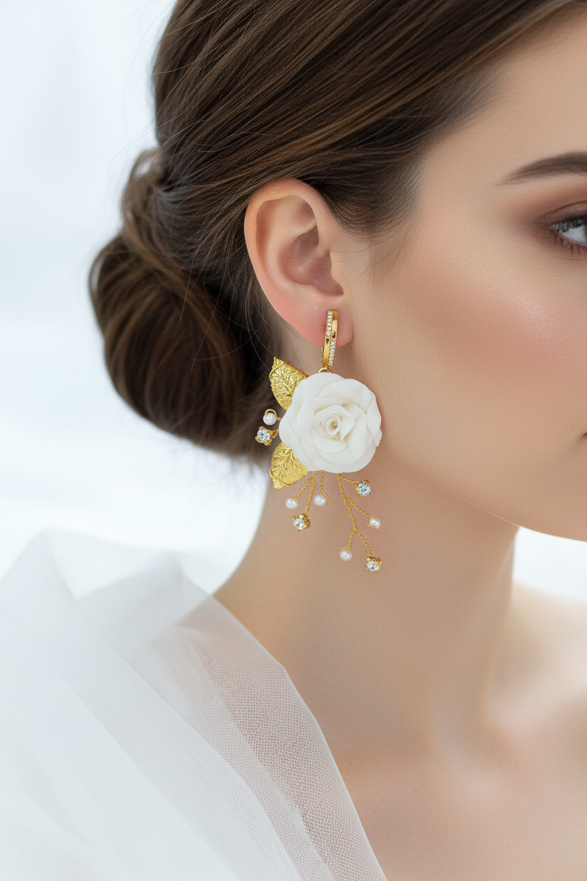 White Rose Earings