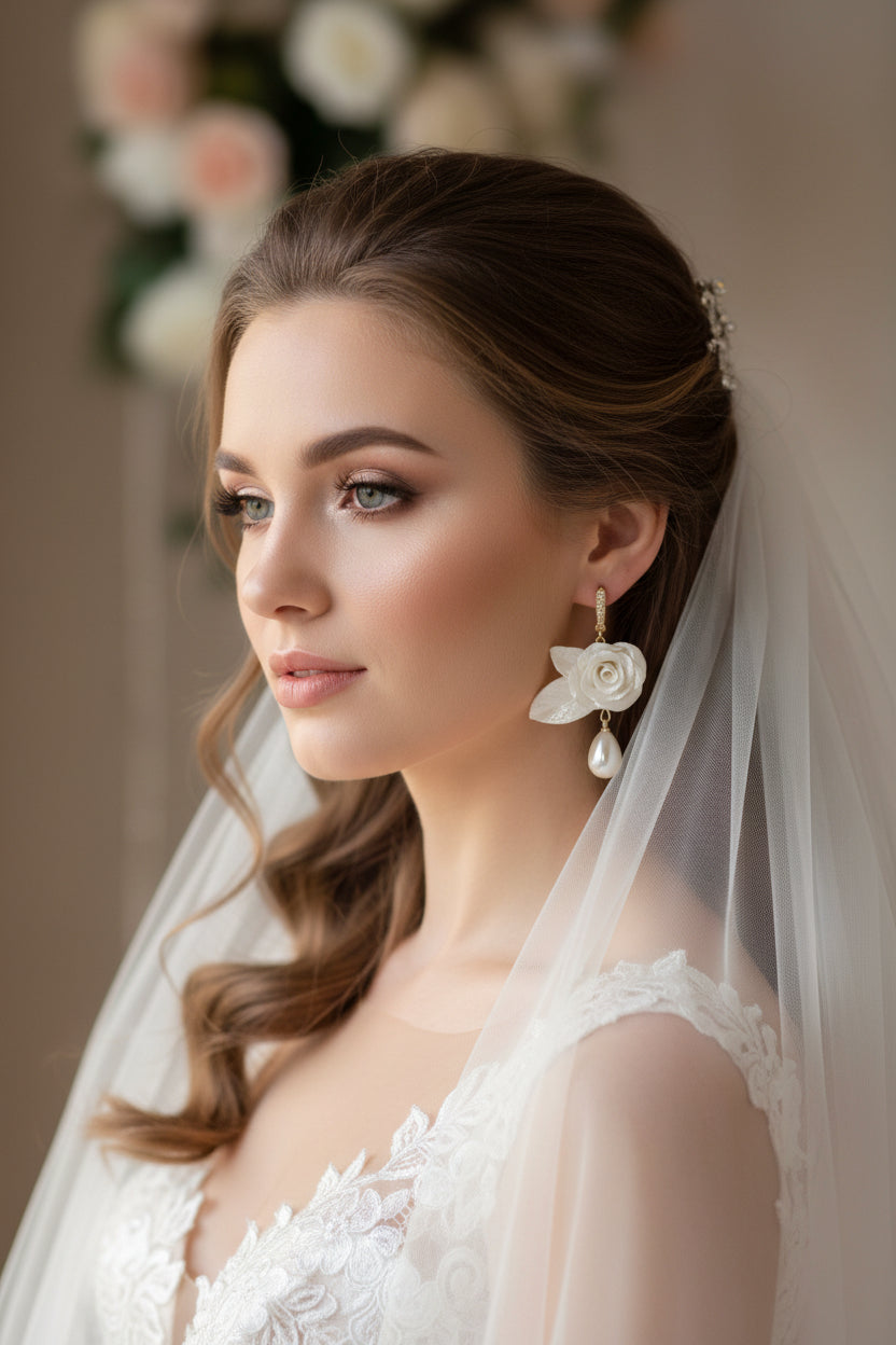 White Rose Earrings